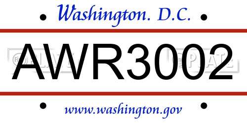 AWR3002 District Of Columbia License Plate