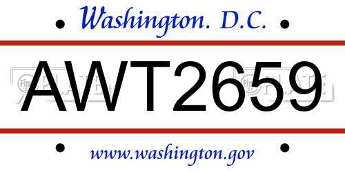 AWT2659 District Of Columbia License Plate
