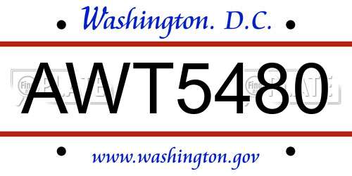AWT5480 District Of Columbia License Plate