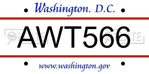 AWT566 District Of Columbia License Plate