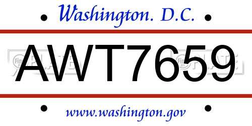 AWT7659 District Of Columbia License Plate