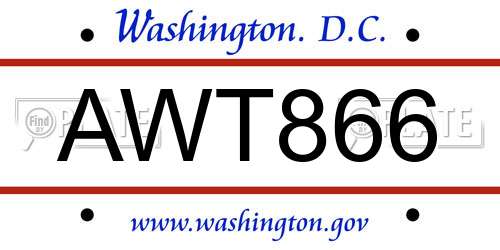 AWT866 District Of Columbia License Plate