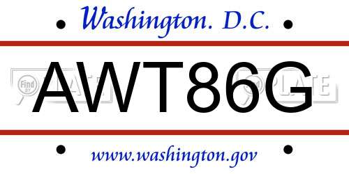 AWT86G District Of Columbia License Plate