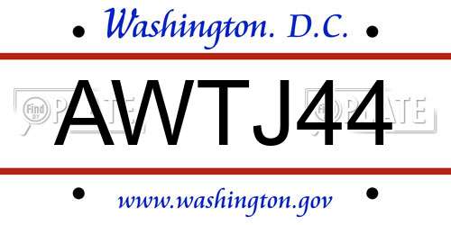 AWTJ44 District Of Columbia License Plate