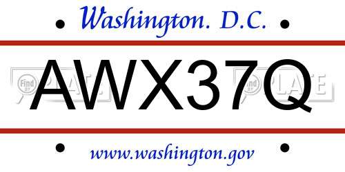AWX37Q District Of Columbia License Plate