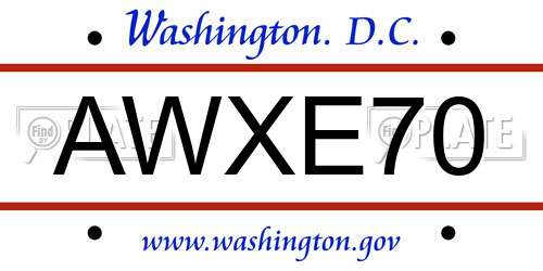 AWXE70 District Of Columbia License Plate