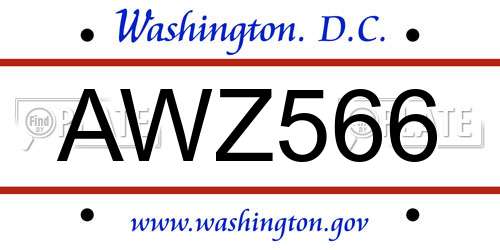AWZ566 District Of Columbia License Plate