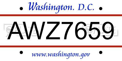 AWZ7659 District Of Columbia License Plate