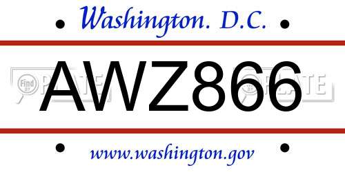AWZ866 District Of Columbia License Plate