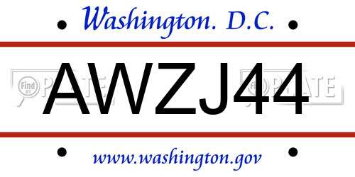 AWZJ44 District Of Columbia License Plate