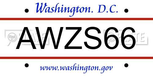 AWZS66 District Of Columbia License Plate