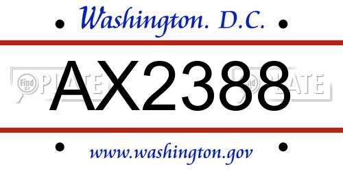 AX2388 District Of Columbia License Plate