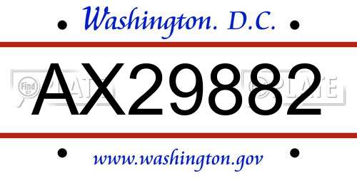 AX29882 District Of Columbia License Plate