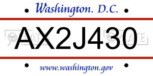 AX2J430 District Of Columbia License Plate