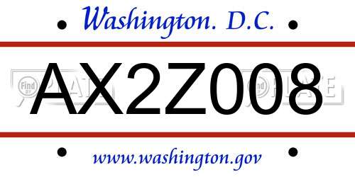AX2Z008 District Of Columbia License Plate