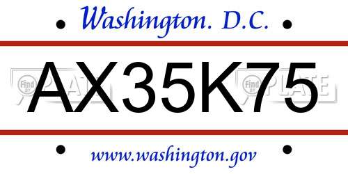 AX35K75 District Of Columbia License Plate