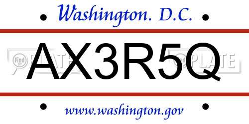 AX3R5Q District Of Columbia License Plate