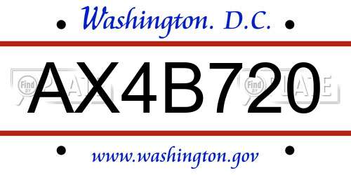 AX4B720 District Of Columbia License Plate