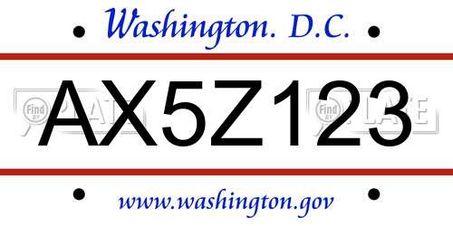 AX5Z123 District Of Columbia License Plate