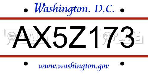 AX5Z173 District Of Columbia License Plate