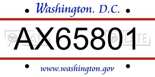 AX65801 District Of Columbia License Plate