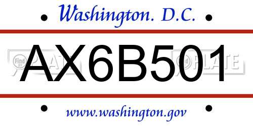 AX6B501 District Of Columbia License Plate