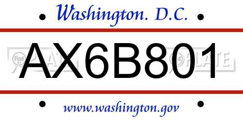 AX6B801 District Of Columbia License Plate