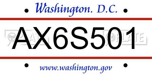 AX6S501 District Of Columbia License Plate