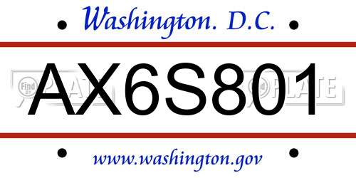 AX6S801 District Of Columbia License Plate