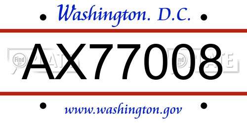 AX77008 District Of Columbia License Plate