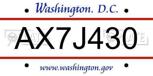 AX7J430 District Of Columbia License Plate