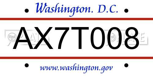 AX7T008 District Of Columbia License Plate