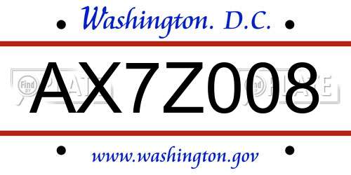 AX7Z008 District Of Columbia License Plate