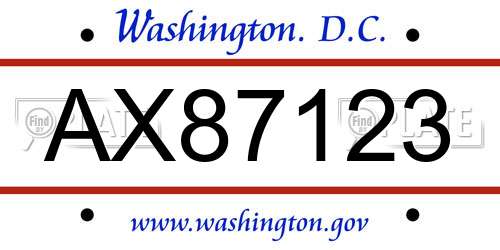 AX87123 District Of Columbia License Plate