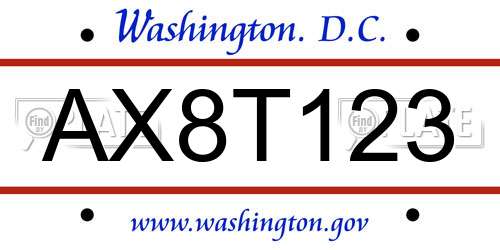 AX8T123 District Of Columbia License Plate