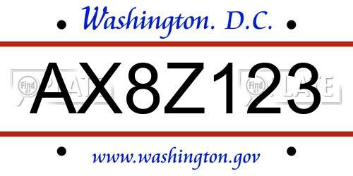AX8Z123 District Of Columbia License Plate