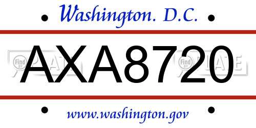 AXA8720 District Of Columbia License Plate