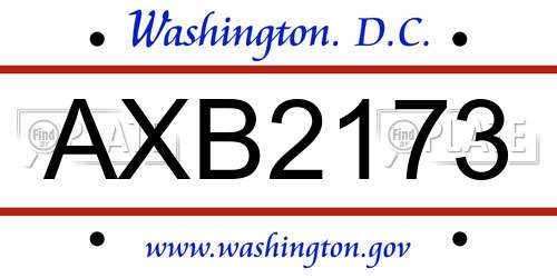 AXB2173 District Of Columbia License Plate