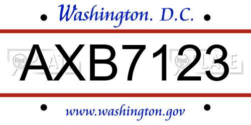 AXB7123 District Of Columbia License Plate