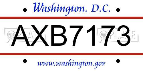 AXB7173 District Of Columbia License Plate