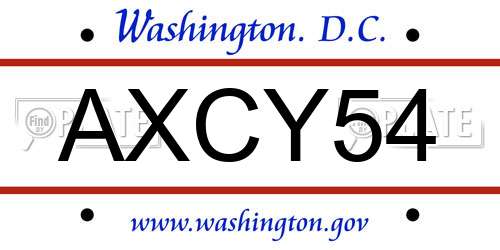 AXCY54 District Of Columbia License Plate