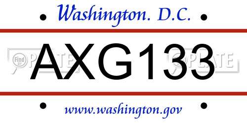 AXG133 District Of Columbia License Plate
