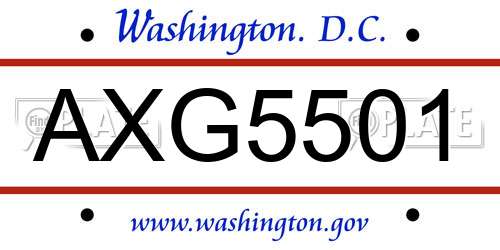 AXG5501 District Of Columbia License Plate