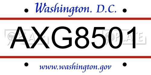 AXG8501 District Of Columbia License Plate