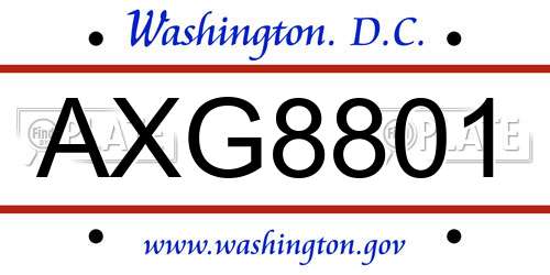 AXG8801 District Of Columbia License Plate