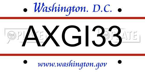 AXGI33 District Of Columbia License Plate