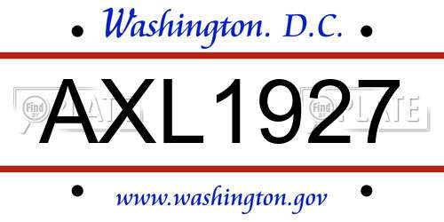 AXL1927 District Of Columbia License Plate