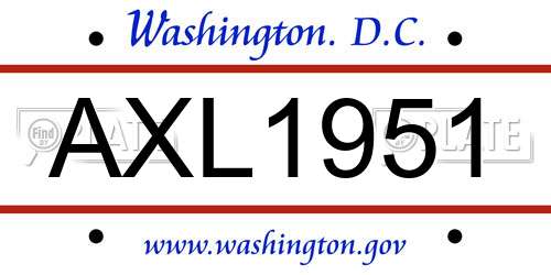 AXL1951 District Of Columbia License Plate