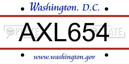 AXL654 District Of Columbia License Plate
