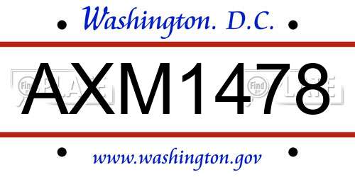 AXM1478 District Of Columbia License Plate